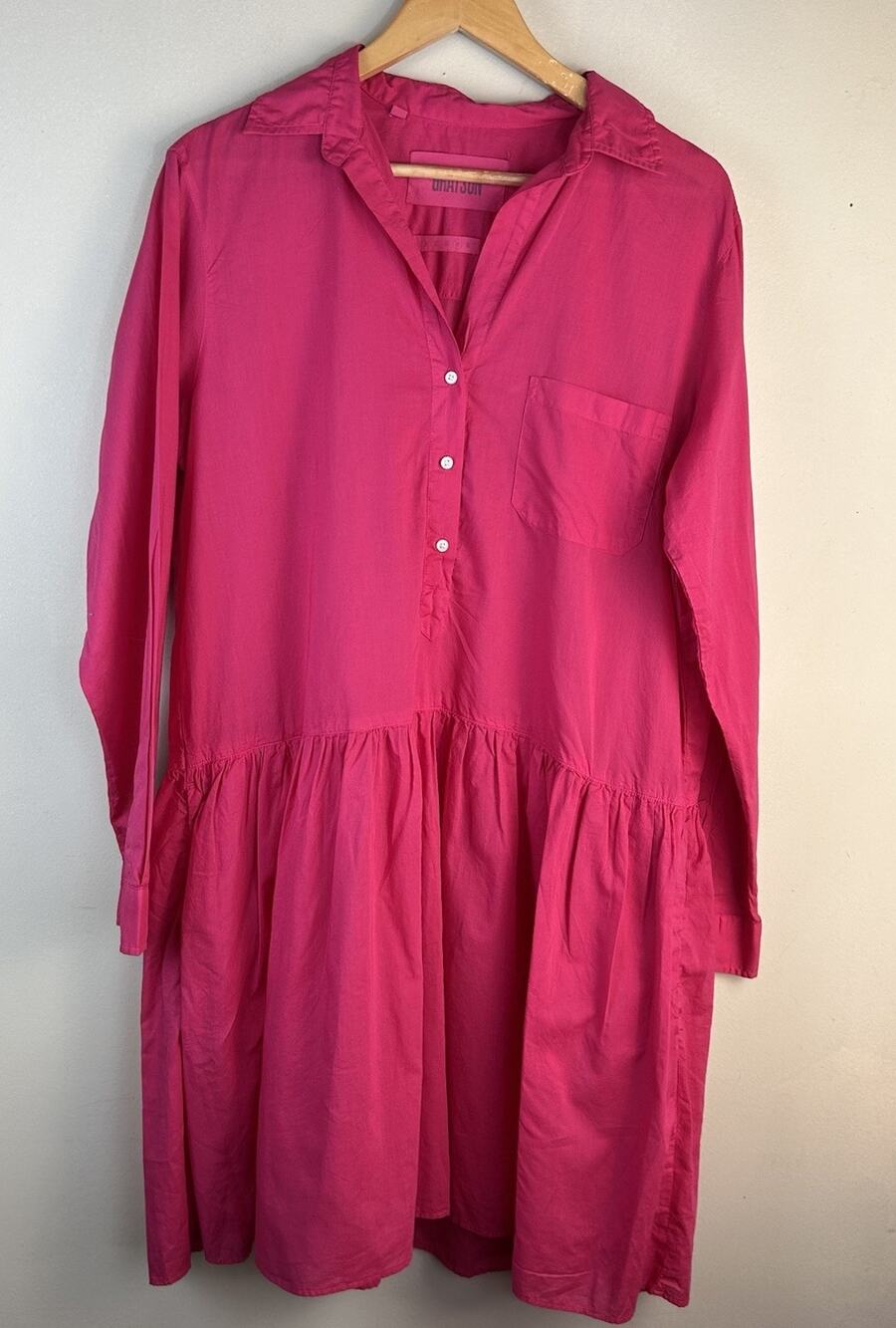 Grayson The Changemaker Shirt Dress Bright Pink Long Sleeve Sz 4/L Pockets